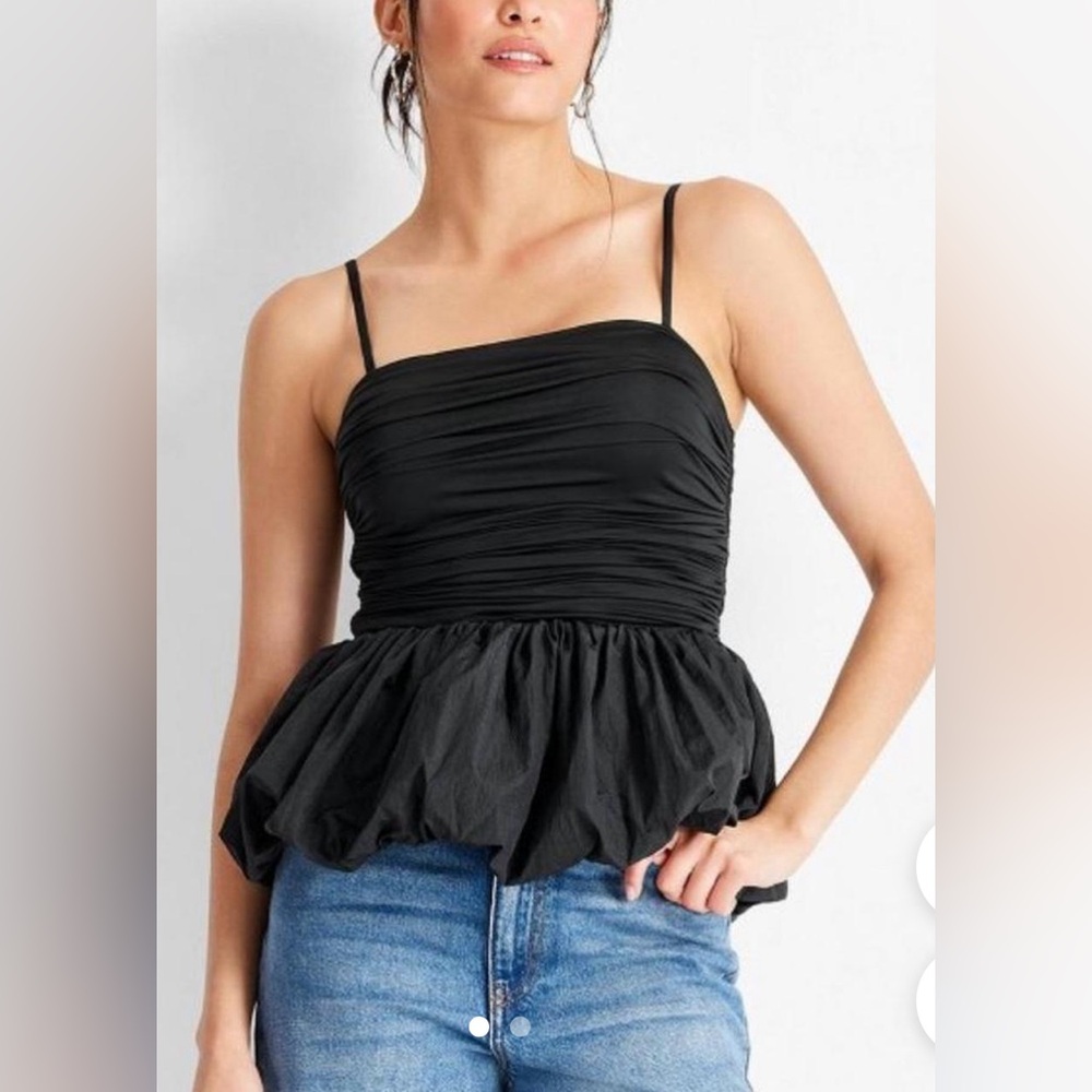 Future Collective Square Neck Jersey Ruched Bubble Tank Top NWT